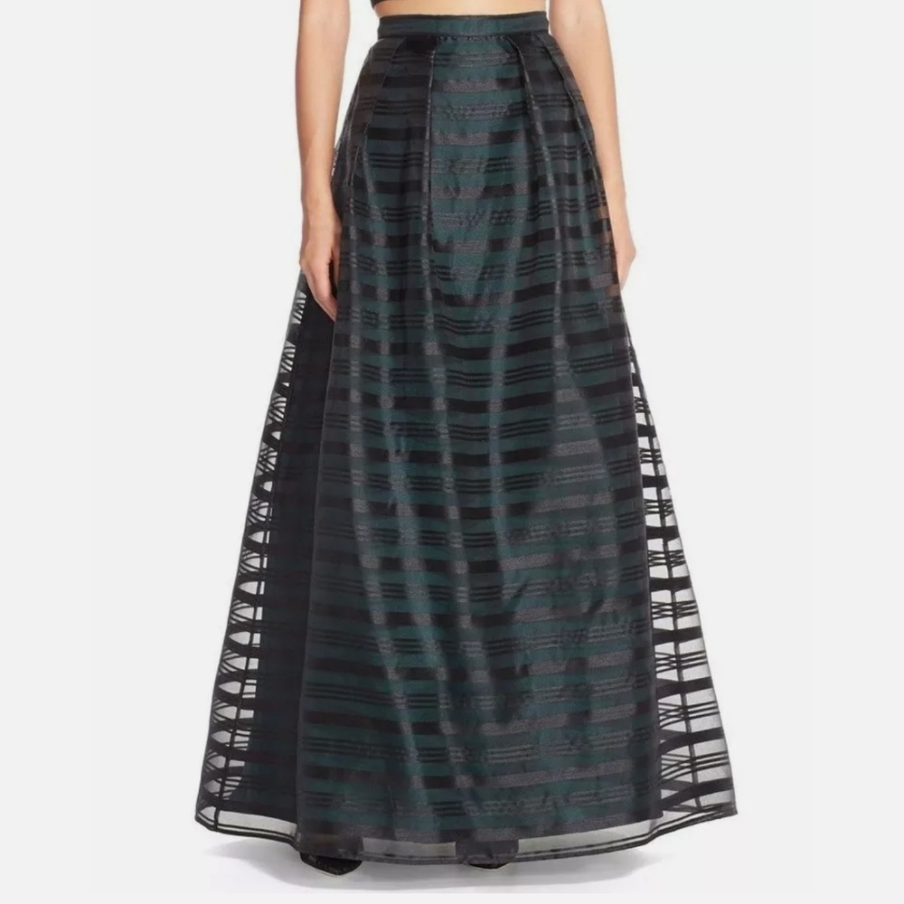 XSCAPE Satin Ballgown Skirt, Black and Green, 2